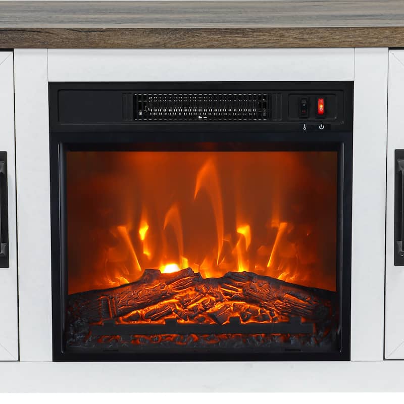 58-Inch Farmhouse Electric Fireplace TV Stand with Storage Cabinets and Adjustable Shelves