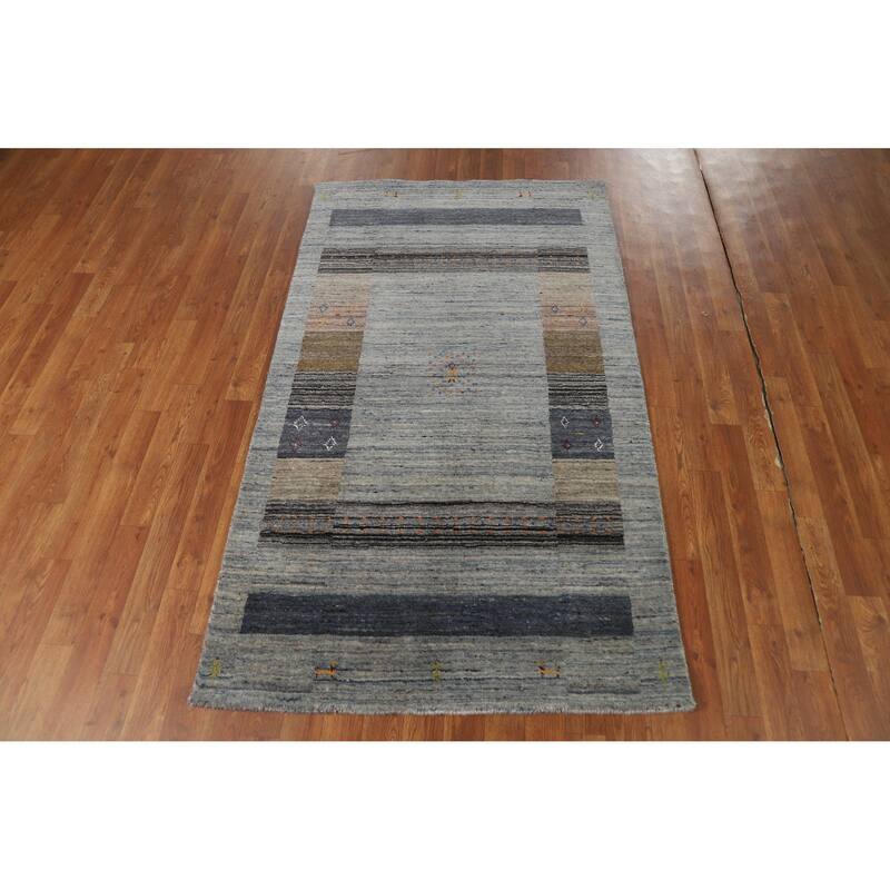 Tribal Gabbeh Indian Rug Handmade Grey Modern Wool Carpet - 4'1" x 5'11"