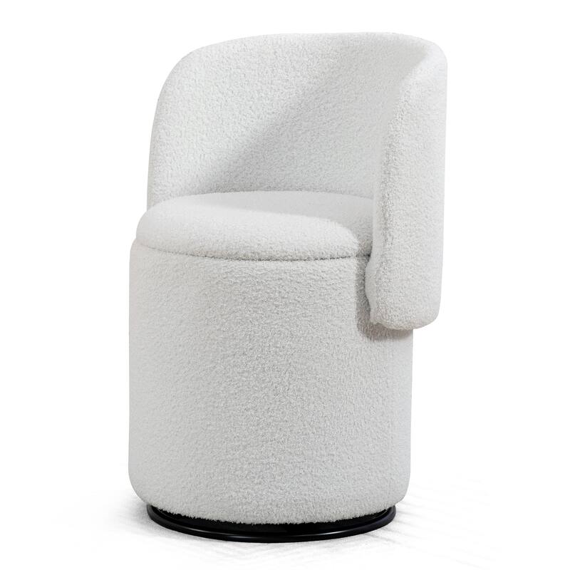 Stylish Upholstered Barrel Chair: 360°Swivel Vanity Stool for Bedroom & Dining Chair, Built-in Storage, Soft Padded Accent Seat