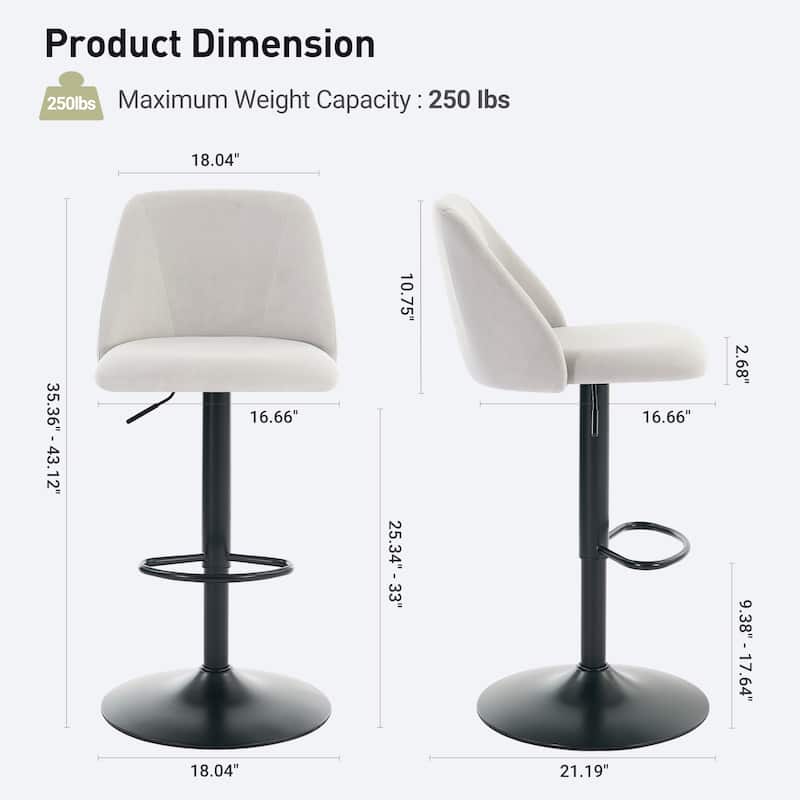 RENEWLINE Adjustable Swivel Bar Stool - PU Leather Counter Height Stool with Square Open Back for Kitchen Island