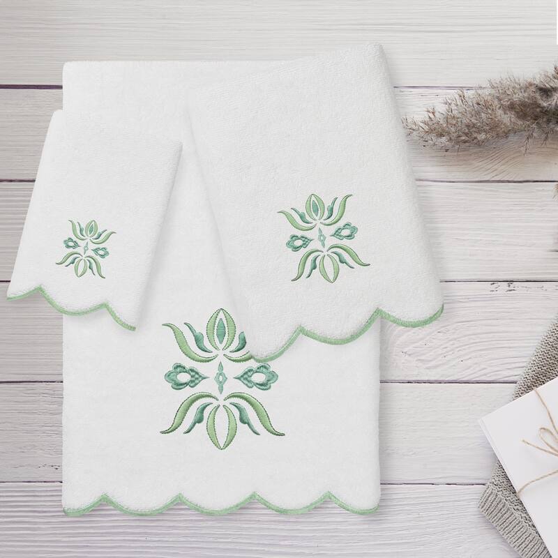 Authentic Hotel and Spa 100% Turkish Cotton FLOWER CREST Scallop Towel Collection