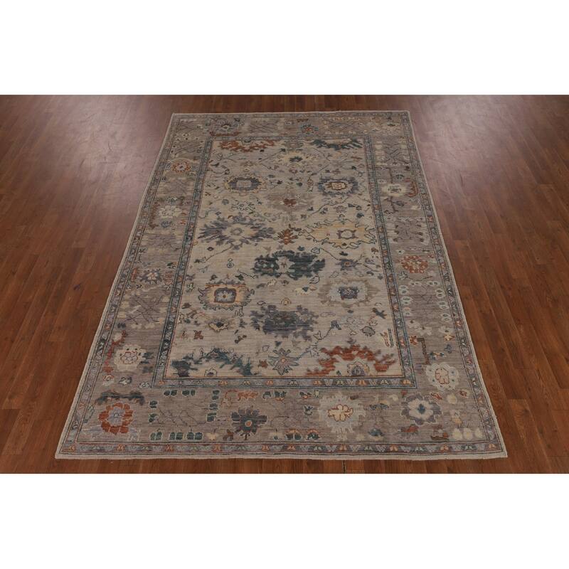 Vegetable Dye Oushak Turkish Area Rug Handmade Geometric Wool Carpet - 6'0"x 8'9"