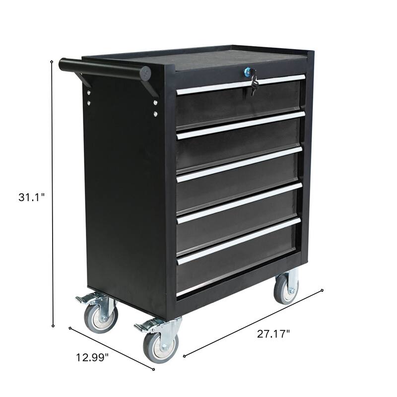 5-drawer metal rolling tool cabinet, storage toolbox with brake wheels, toolbox with lock