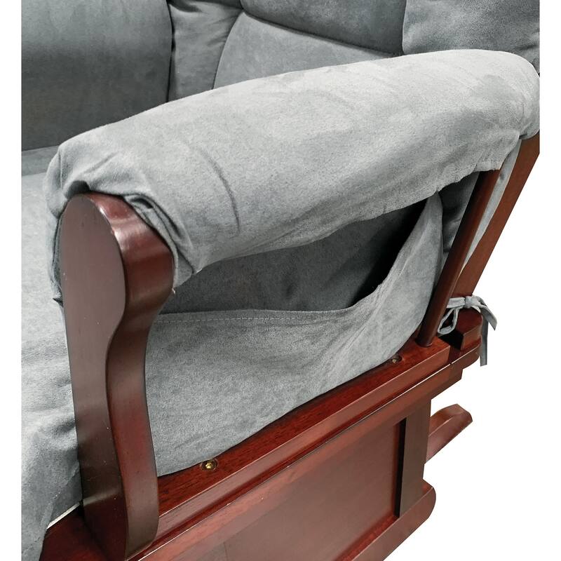 Transitional 31" Ottoman Gliders Chair with Cherry Finish Frame and Footstool