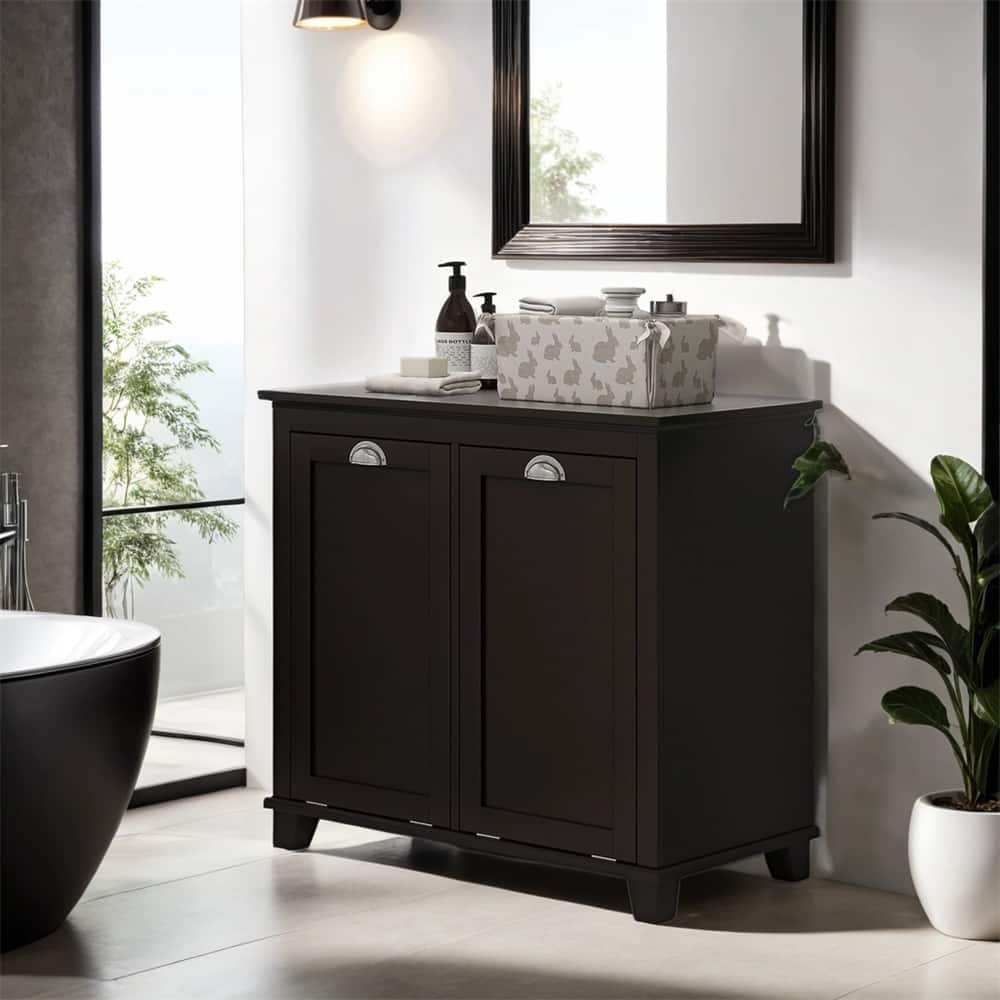 Dual Tilt out Laundry Hamper Cabinet,Bathroom Storage Cabinet w/Hamper