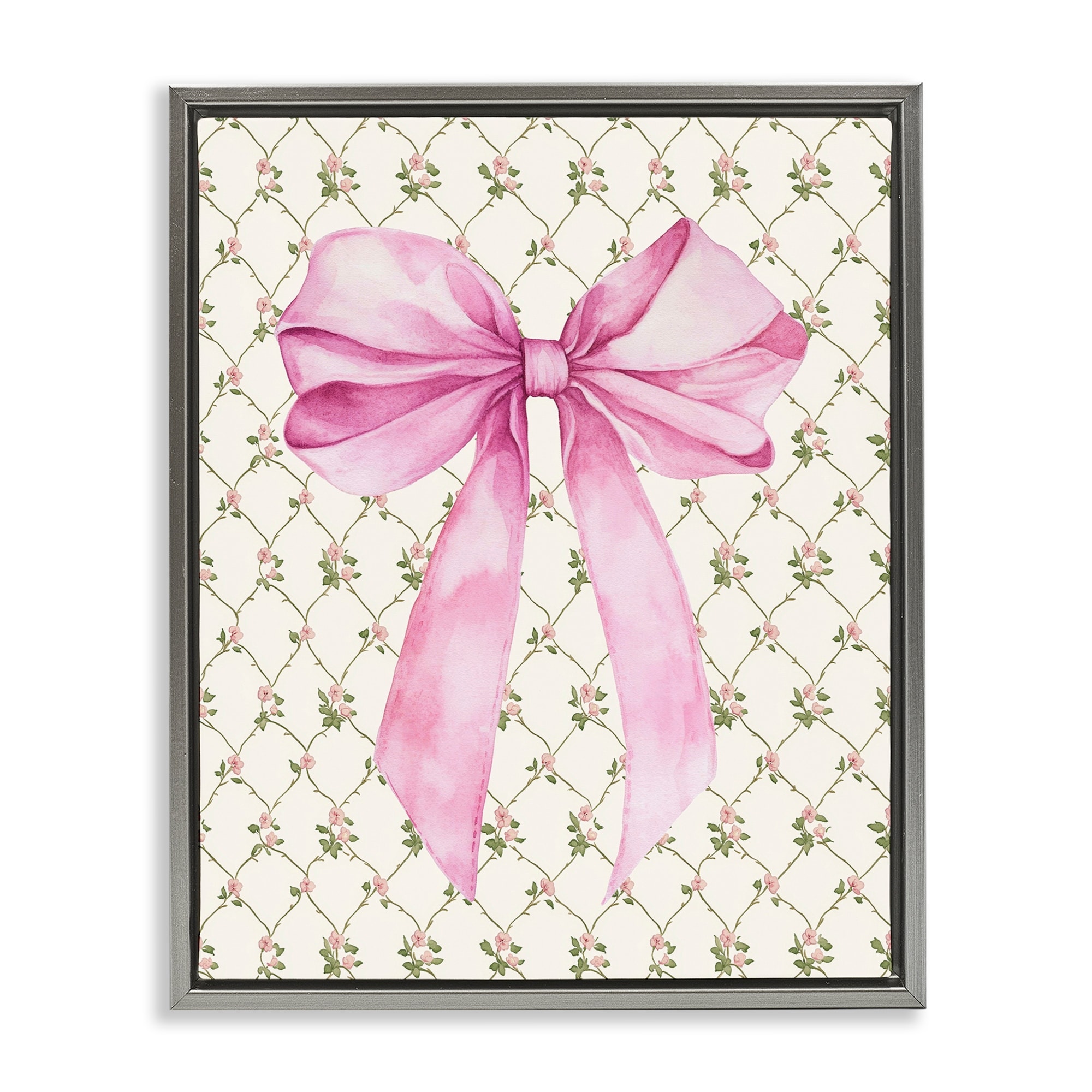 Stupell Pink Bow on Rose Quilt Pattern Framed Floater Canvas Wall Art Design By Petal Prints Design