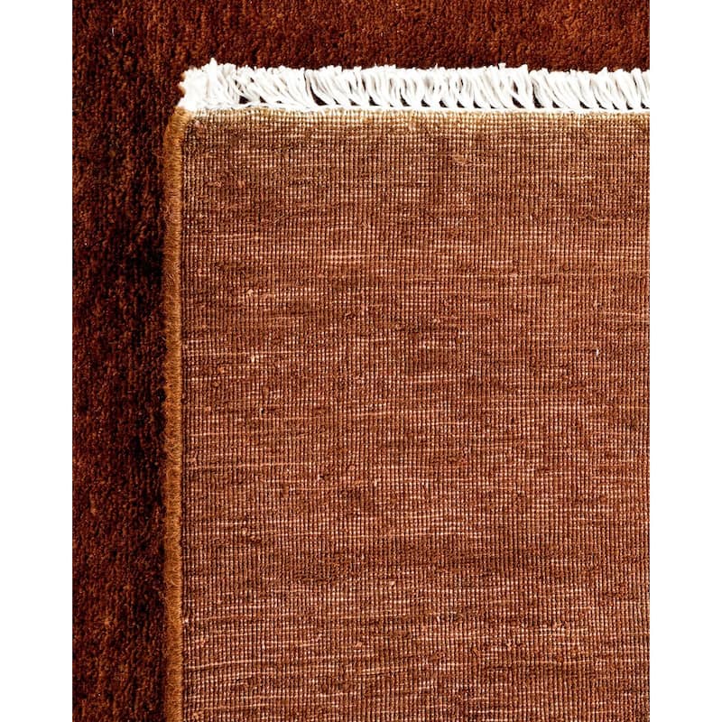 Overton Hand Knotted Wool Vintage Inspired Modern Contemporary Overdyed Brown Area Rug - 9' 3" x 12' 6"