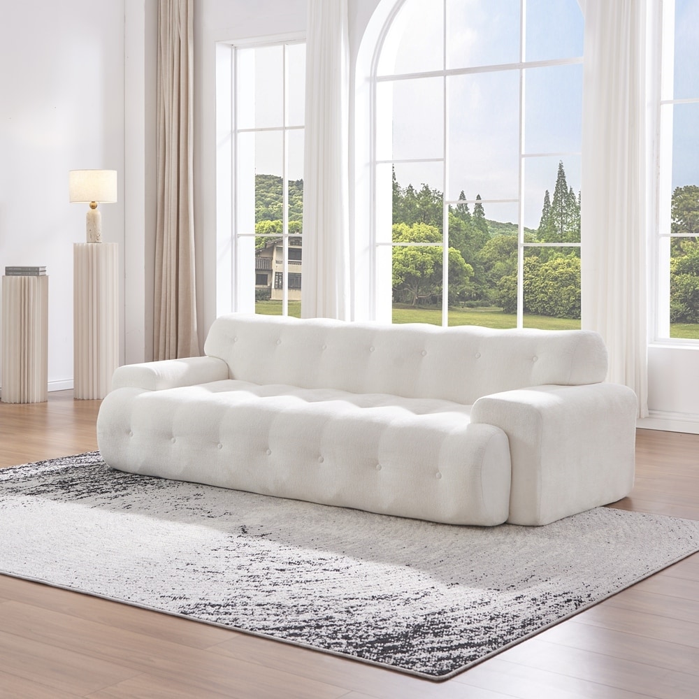 3 Seater Boucle Sofa with Button Tufted Comfy Upholstered Couch