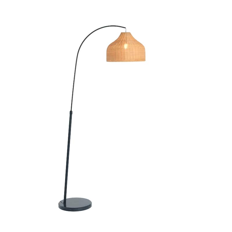 Floor Lamp with Marble Base and Rattan Shade