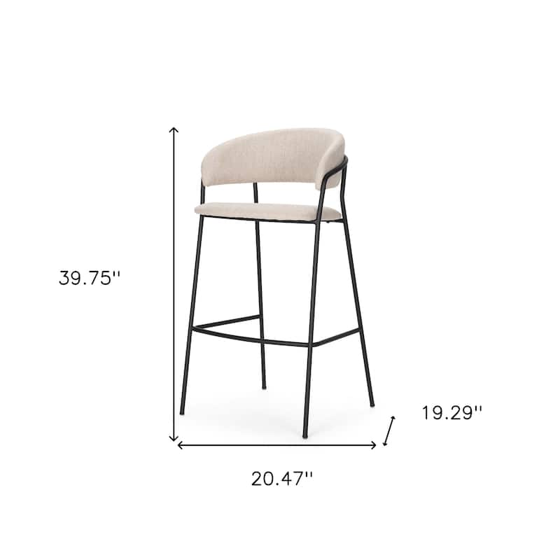 HomeRoots 30" Cream and Black Fabric and Metal Bar Height Bar Chair