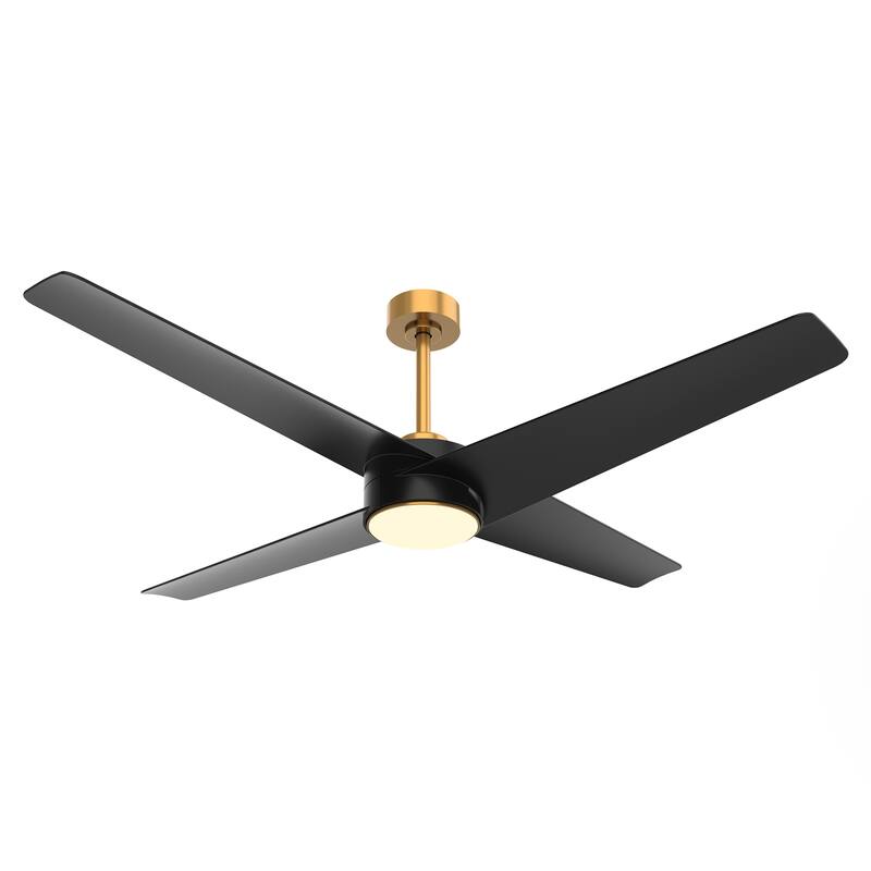 60-in Modern Black ABS 4-blade Brass Ceiling Fan with Light and Remote