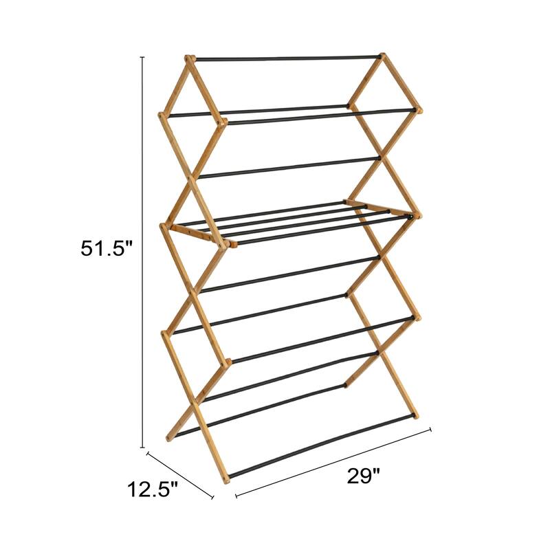 Household Essentials Bamboo Folding Clothes Drying Rack with 14 Coated Metal Dowels - 29.3"L x 14.3"W x 49.5"H