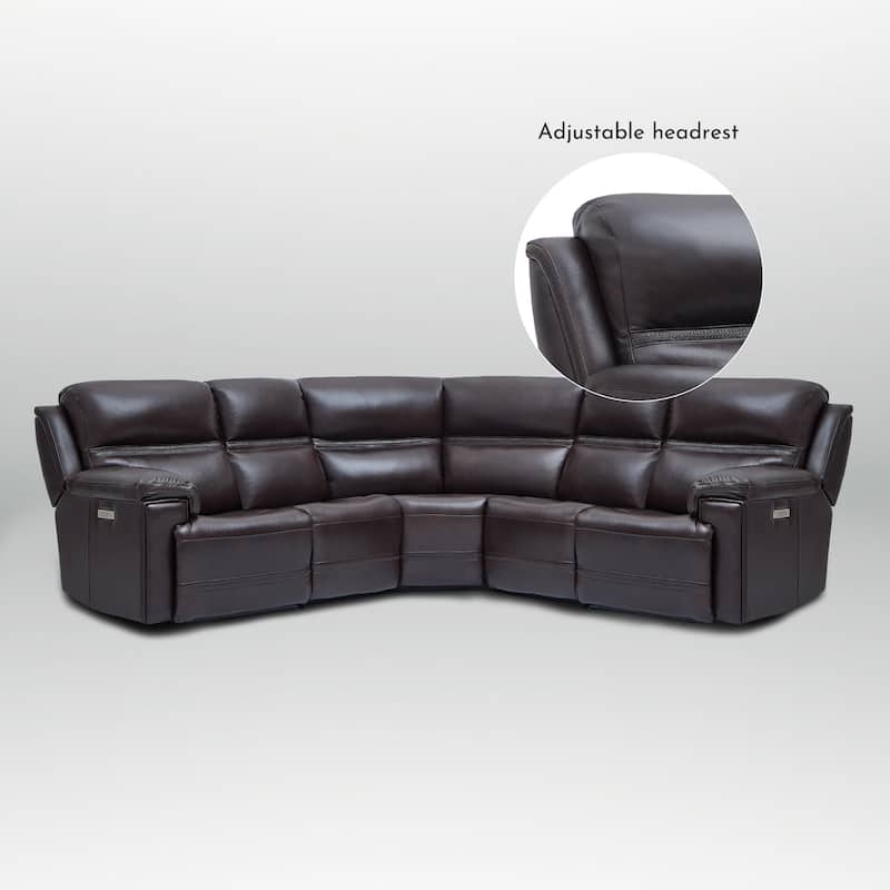 5PCS, 2 power Recliners, Dual-Power Genuine Leather Reclining Sectional with Adjustable Headrest