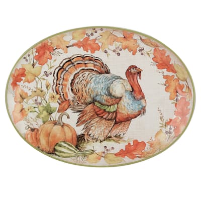 Certified International Autumn Breeze Oval Turkey Platter, 16" X 12" - 16" x 12" x 1.25"