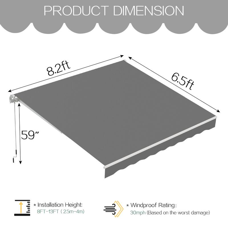 AECOJOY Manual Retractable Patio Awning Outdoor Sunshade Shelter (Cover Only)
