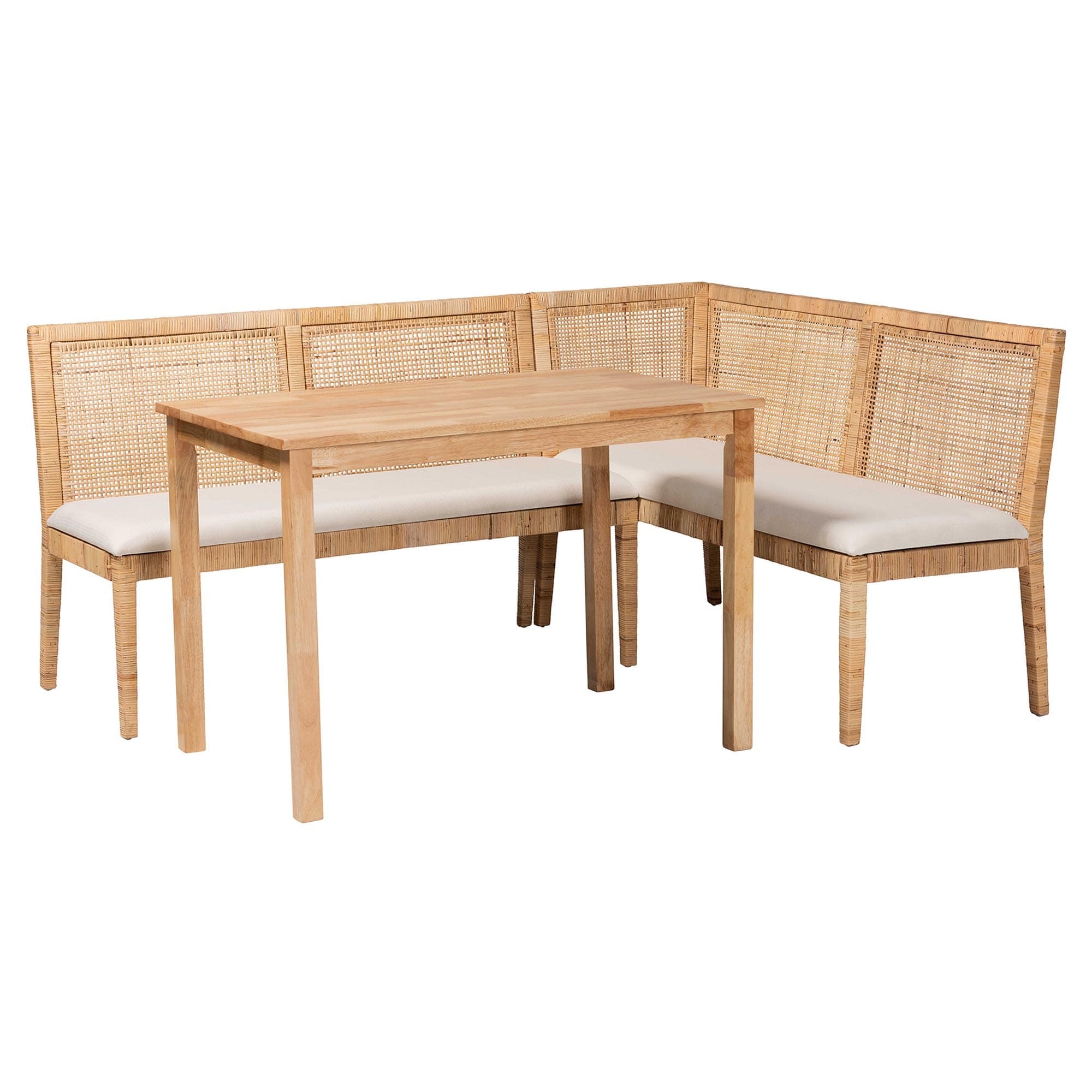 Kalimantan Bohemian Light Honey Rattan 3-Piece Dining Nook Set