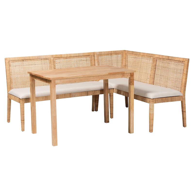 Kalimantan Bohemian Light Honey Rattan 3-Piece Dining Nook Set - Honey