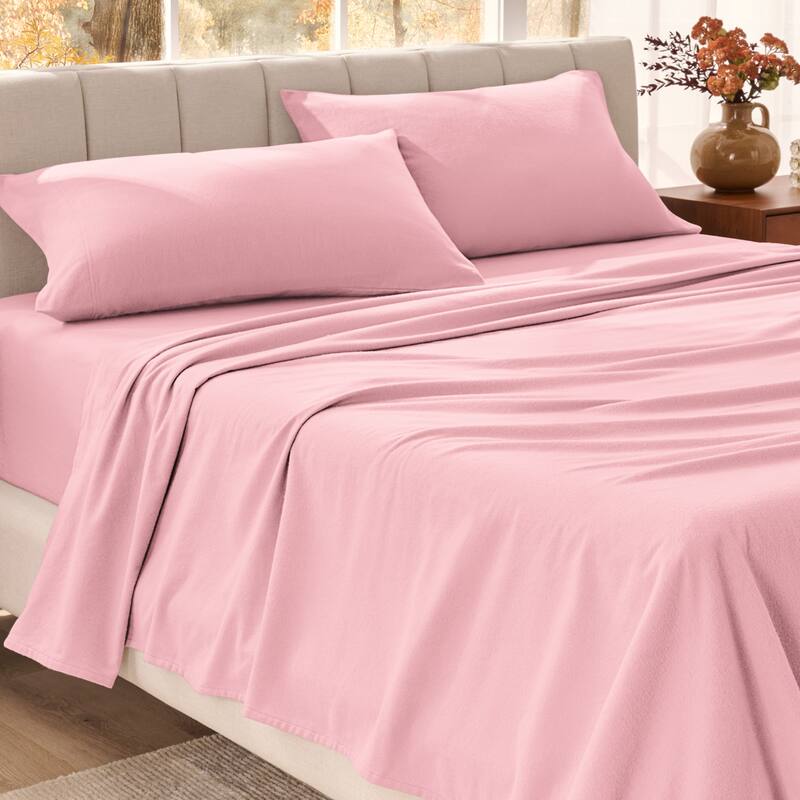 Bare Home Organic Cotton Flannel Sheet Set - King - Light Pink