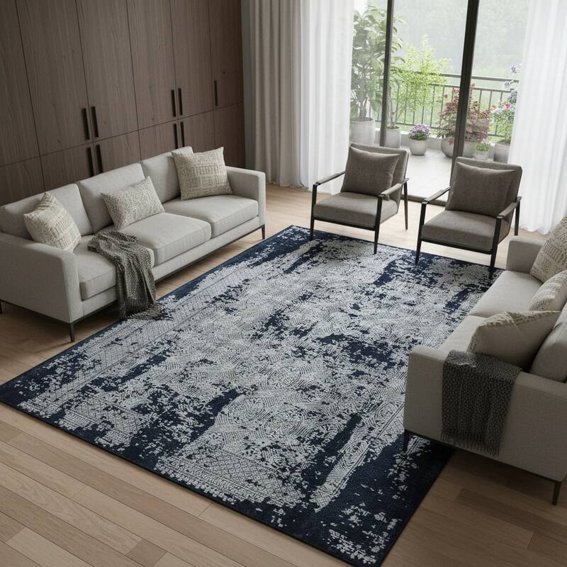 HomeRoots Abstract Contemporary Rectangle Area Rug - 7' X 10' - 7' X 10'