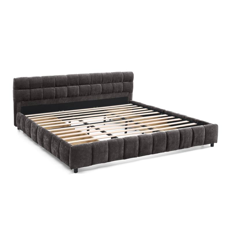 Roomfitters California King Upholstered Platform Bed with Storage, Chenille Fabric Frame with Headboard