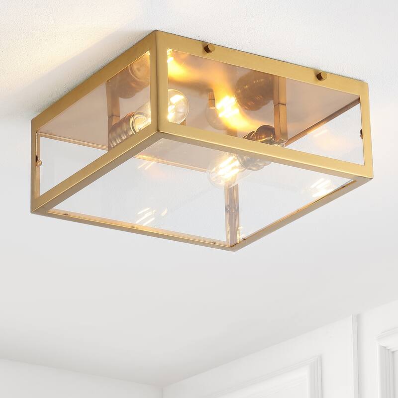 Alma 12" Metal/Glass LED Flush Mount, by JONATHAN Y - Brass Gold / Clear