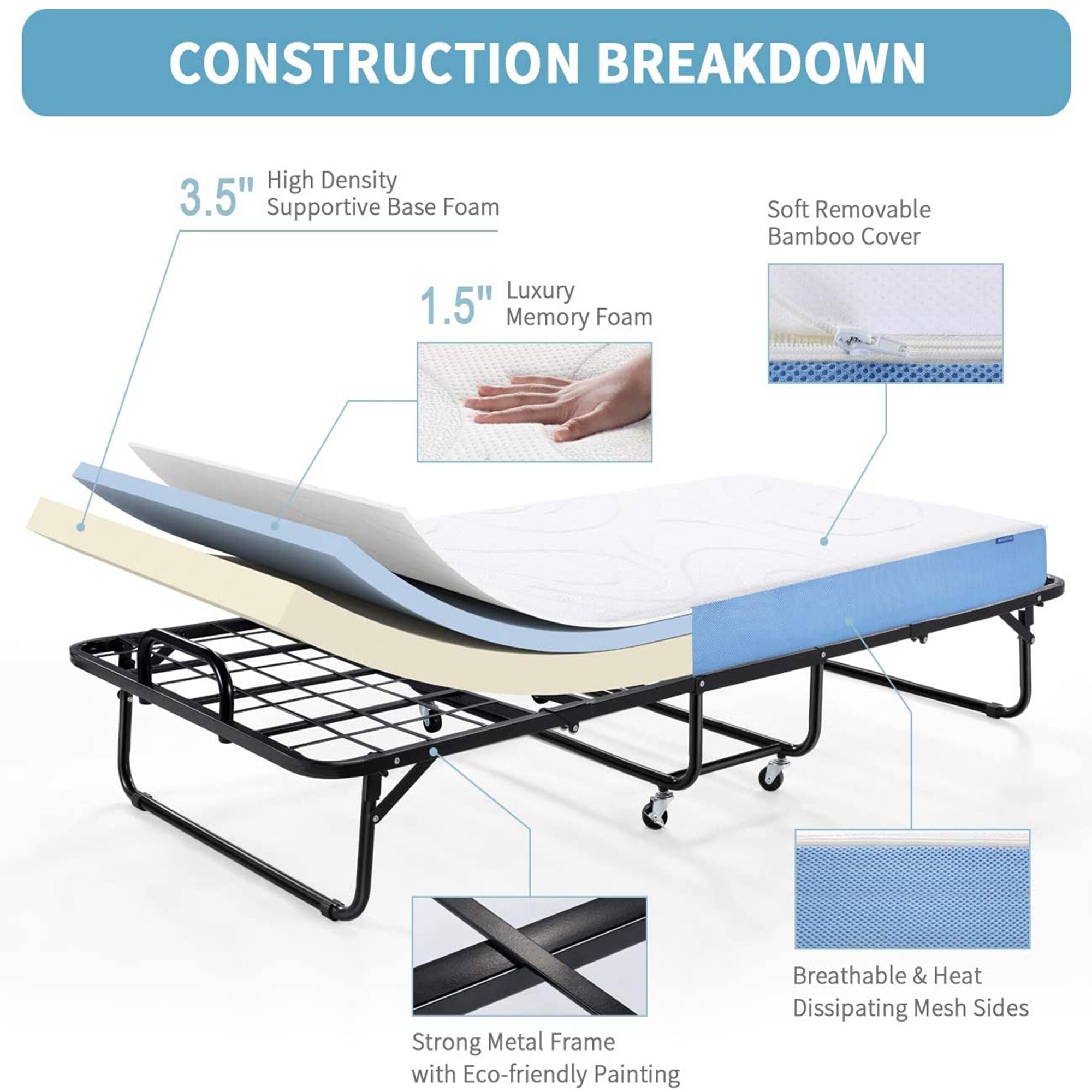 folding cot with memory foam mattress