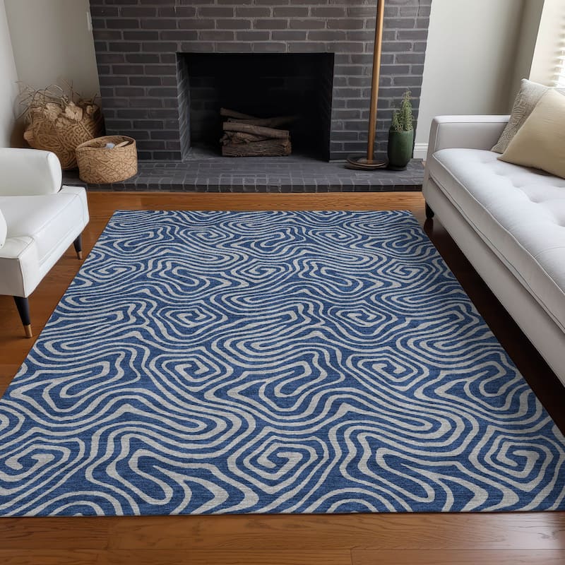 Machine Washable Indoor/ Outdoor Modern Trance Chantille Rug