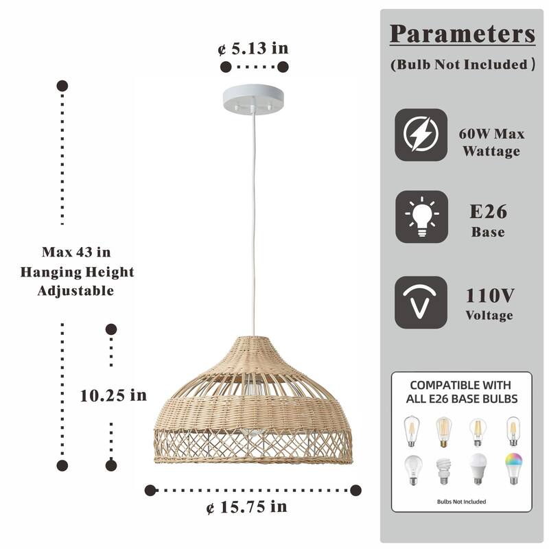 1-Light 16" Handmade Natural Vine Pendant Light,No Bulb Included