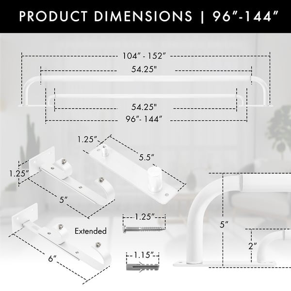 dimension image slide 15 of 21, Meriville Double Wrap Around Blackout Curtain Rod Set - 1-inch Diameter Front Rod and 5/8-inch Diameter Back Rod