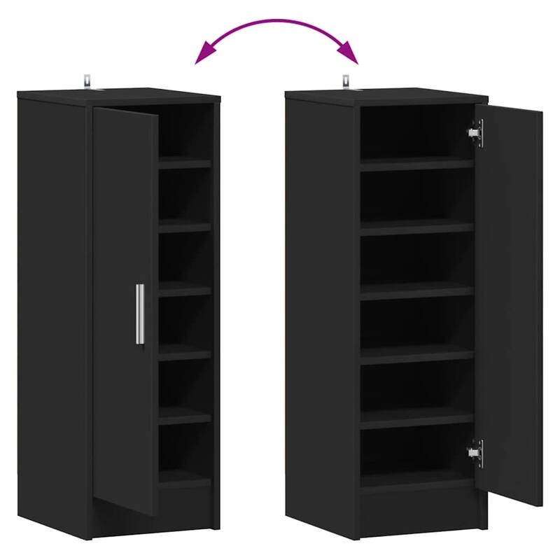 vidaXL Shoe Cabinet Black Engineered Wood Medium Storage Shoe Cabinet