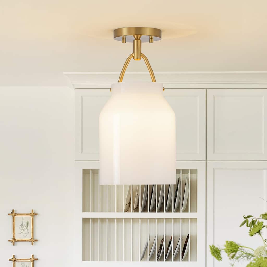 Nordic 1-Light Dimmable Milk Bottle Glass Pendant - 7.5 in