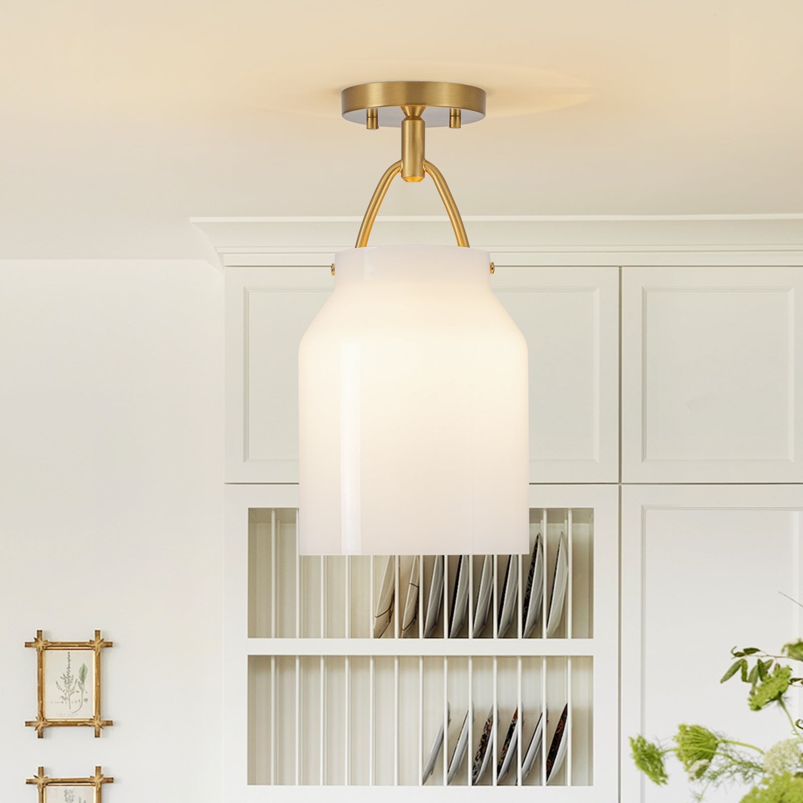 Nordic 1-Light Dimmable Milk Bottle Glass Pendant - 7.5 in