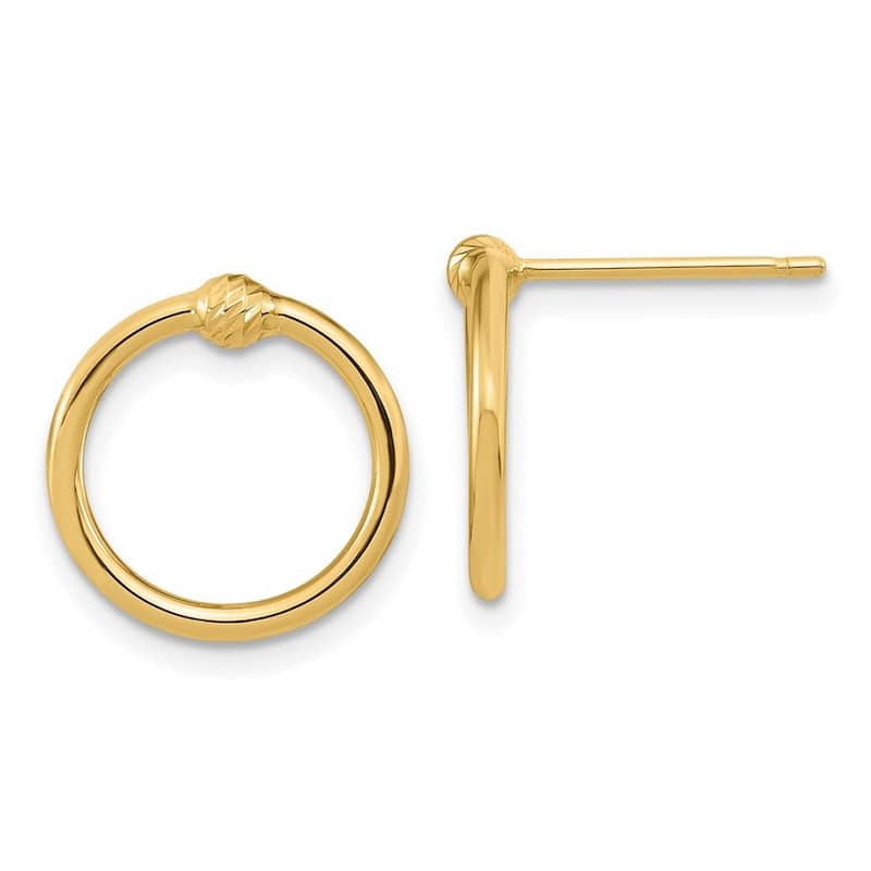 Curata 10k Yellow Gold Open Circle with Textured Bead Post Earrings - 3 Sizes