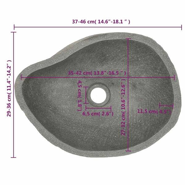 dimension image slide 1 of 3, vidaXL Bathroom Basin, (14.6-18.1)x(11.4-14.2)x4.5 Inches, River Stone