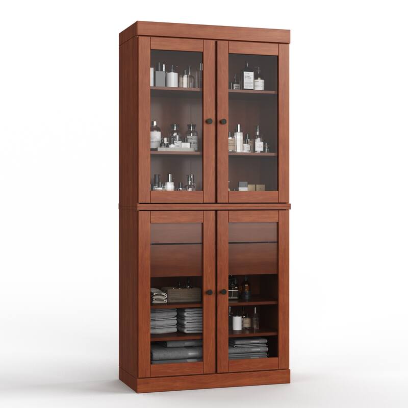 Palace Imports 100% Solid Wood 32" Bathroom Cabinet with Clear Glass Doors, 2-Drawers and Adjustable Shelves