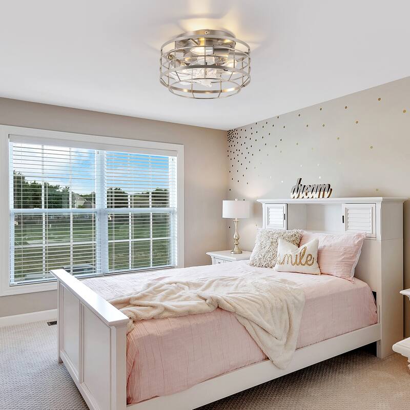 12" Low Profile Enclosed Cage Ceiling Fan with Light and Remote