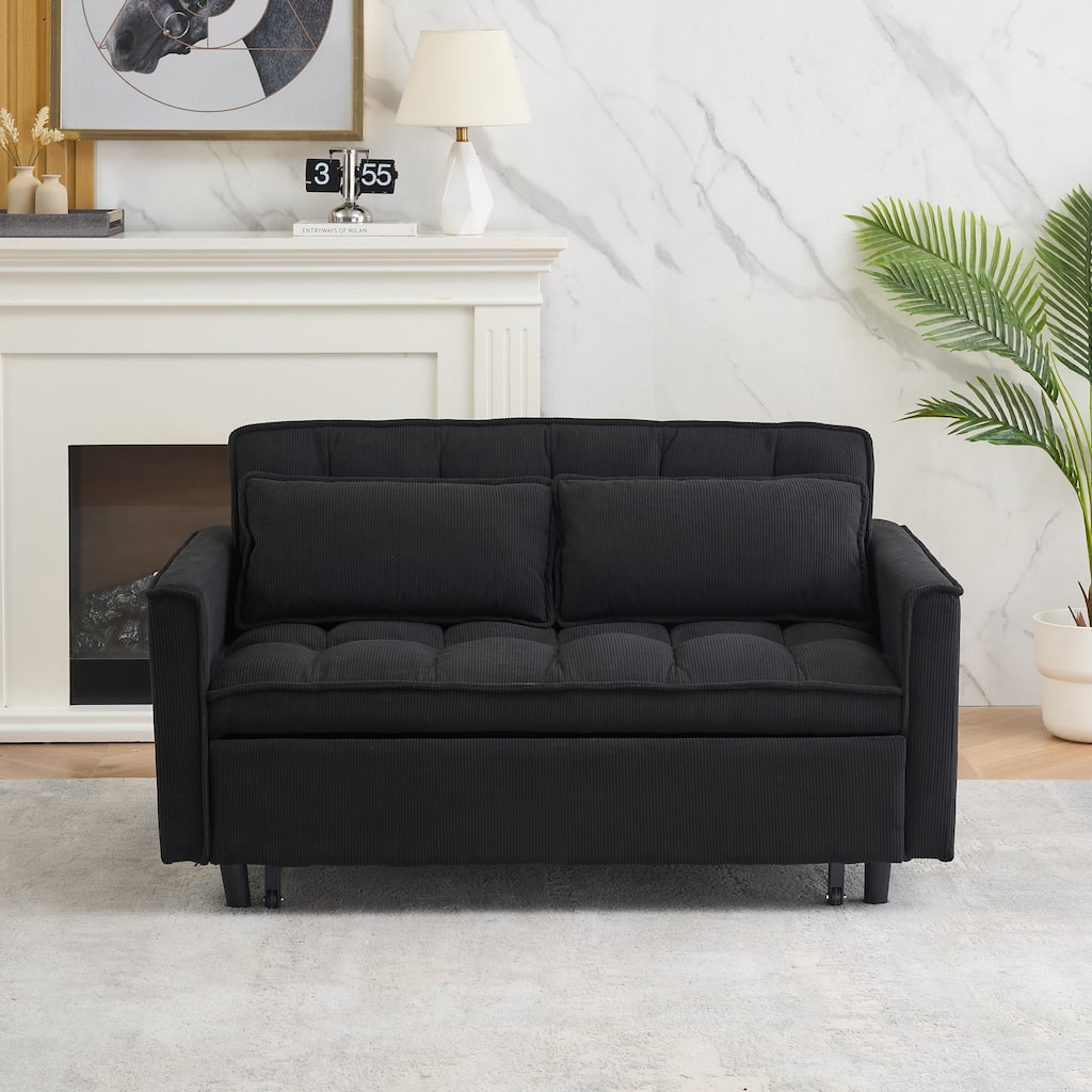 54x34x32 Inch Corduroy Black Sofa Bed for Small Spaces