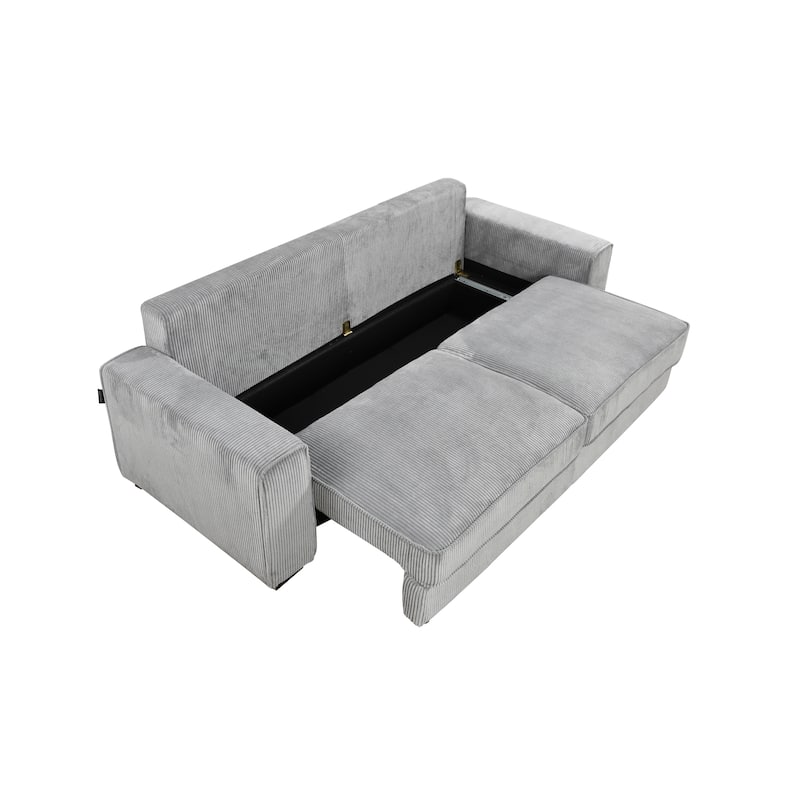 Roomfitters 91 Inch Sofa Bed with Storage, Modern 3 Seater Convertible Couch for Small Spaces, Living Room and Apartment, Grey