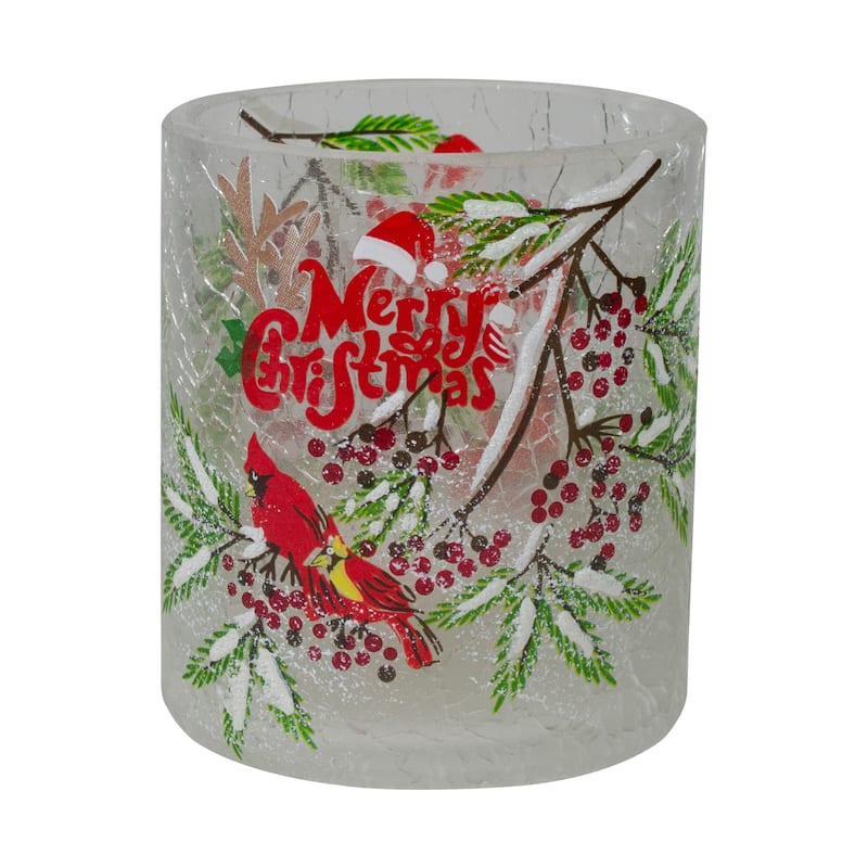 2.75-Inch Cardinal and Pine Hand Painted Flameless Christmas Candle Holder - 2.75"