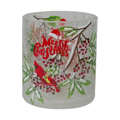 2.75-Inch Cardinal and Pine Hand Painted Flameless Christmas Candle Holder - 2.75"