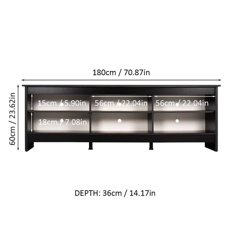 Madesa Media Console TV Stand Entertainment Center with 6 Shelves and Cable Management for 65, 75 Inch Television