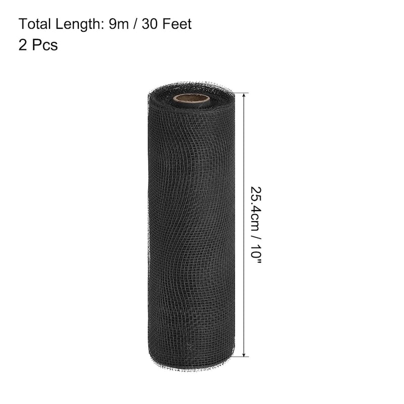 2 Pcs 10" x 30Feet PP Decorative Mesh Ribbon, with Foil - Black