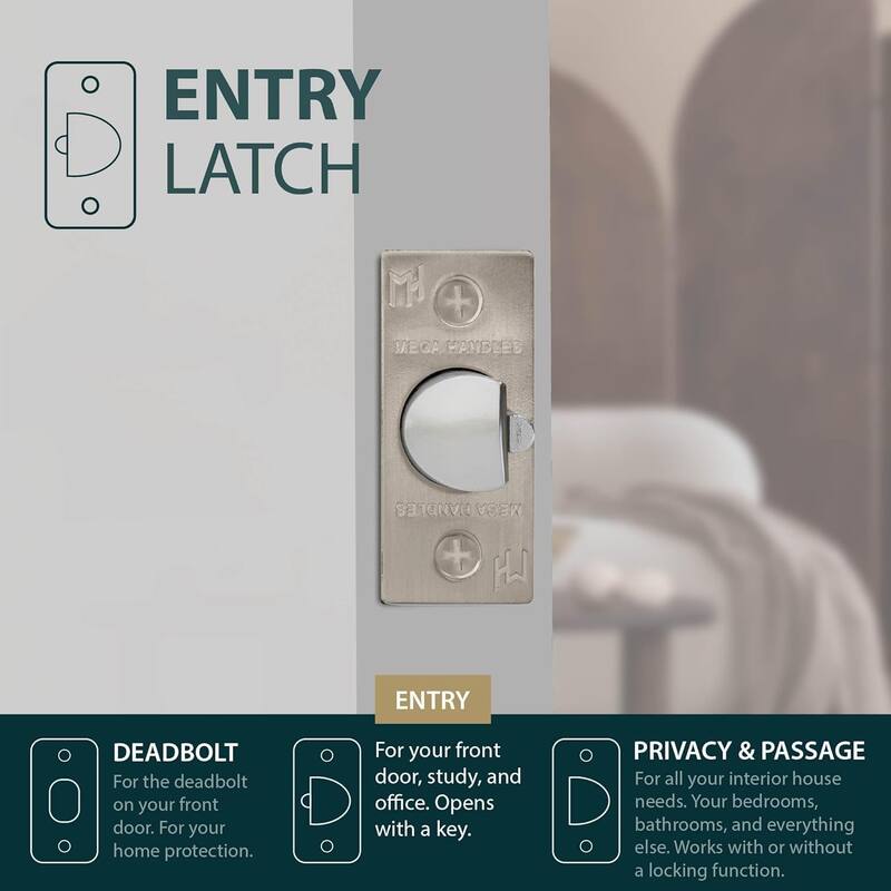 Mega Handles 2-Way Adjustable Door Latch | Universal Half Moon Spindles | For Hidden & Interior Door Lock Systems