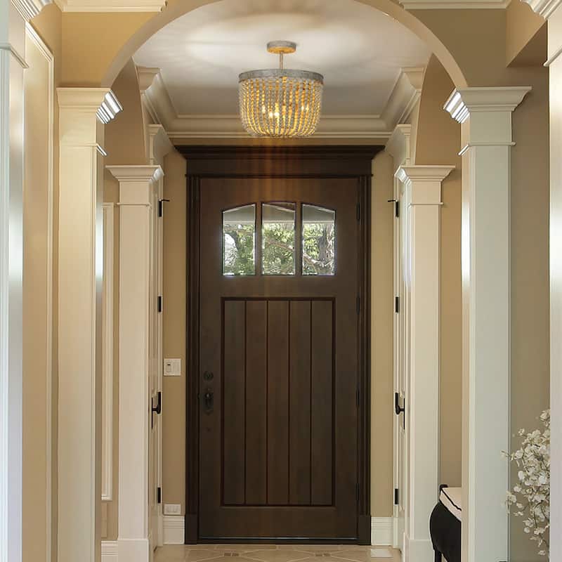Coasa Semi Flush Mount Lights Wood Beads Basket Metal Entryway Dining room - Antique off-white - D 14" x H 15"