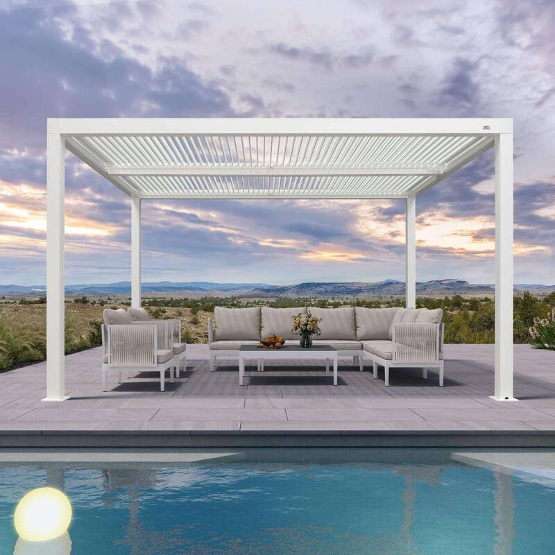 PURPLE LEAF Louvered Pergola Modern White Pergola with Adjustable Roof for Deck Backyard Garden
