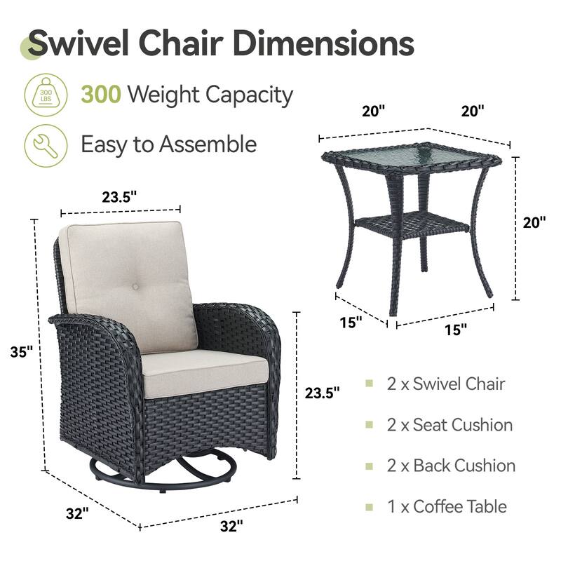 Outdoor Swivel Chairs with Side Table and Ottomans