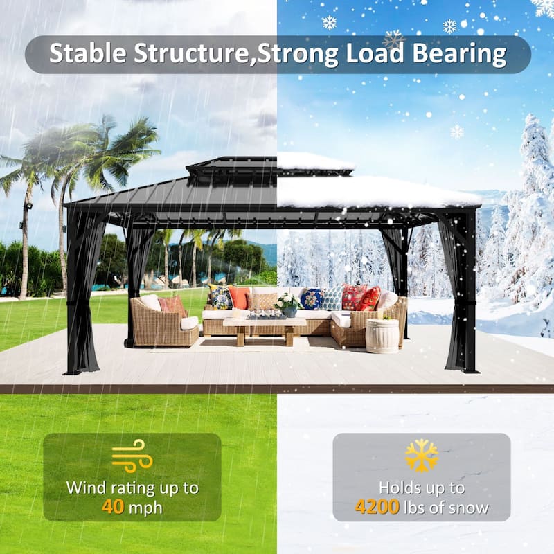 VEIKOUS Aluminum Double Hardtop Gazebo Pergola for Patio, Lawn, and Garden with Removable Netting