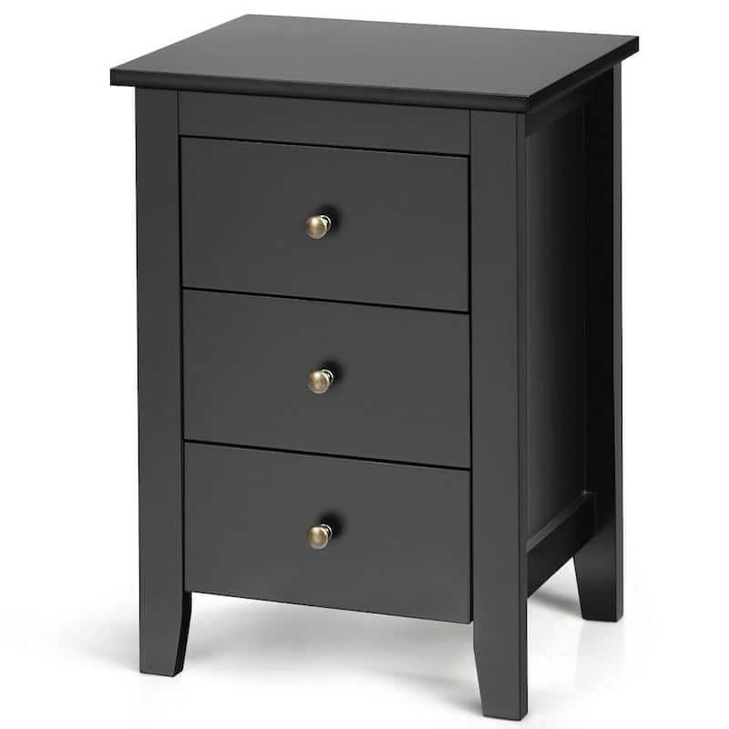 Black Bedside Table with 3 Drawers and Open Shelf Compact Storage Cabinet for Bedroom