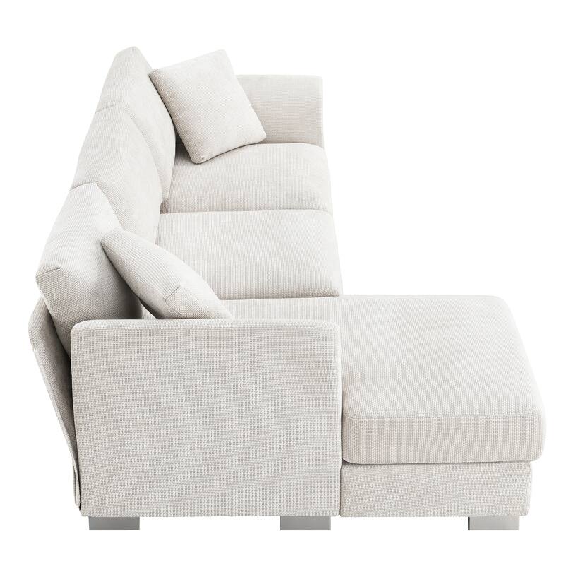 L-Shaped Sectional Sofa with Chaise Lounge, Oversized Chenille Upholstered Sofa, 4 Seater Sofa with 2 Throw Pillows