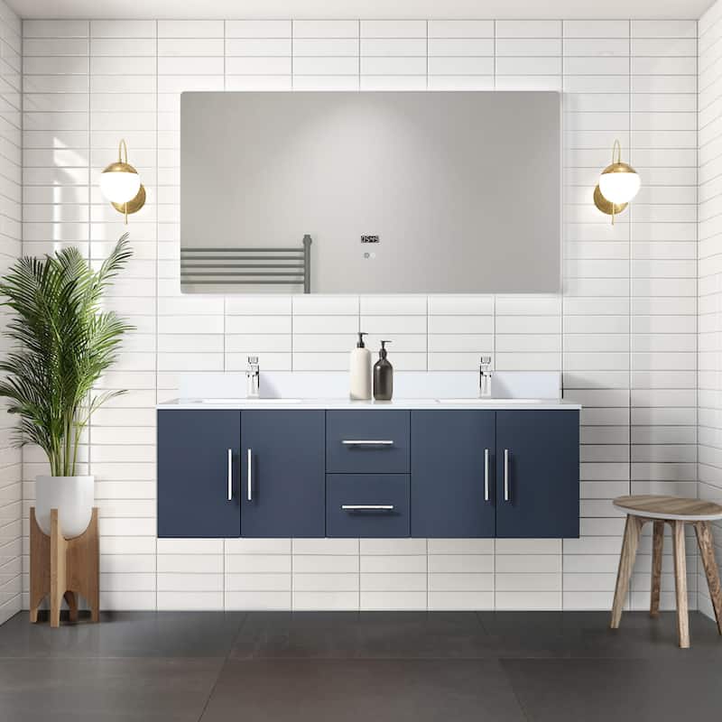 Geneva 60 in. W x 22 in. D Dark Grey Double Bath Vanity and White Quartz Top